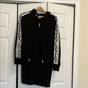 Calvin Klein Black Hoodie Dress with Snake Print Accents
